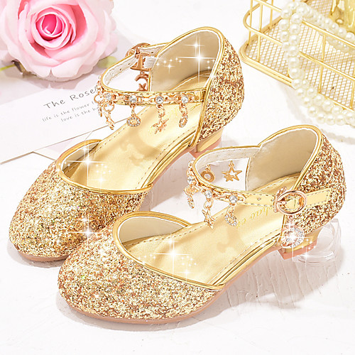 

Girls' Heels Flower Girl Shoes Princess Shoes School Shoes Rubber PU Little Kids(4-7ys) Big Kids(7years ) Daily Party & Evening Walking Shoes Rhinestone Sparkling Glitter Buckle Pink Gold Silver