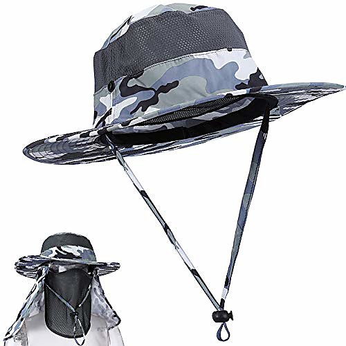 

wide brim sun hat,2 pack outdoor boonie fishing hat with removable neck flap protection breathable tactical safari bucket cap for summer travel gardening yardwork hiking camping camouflage blue