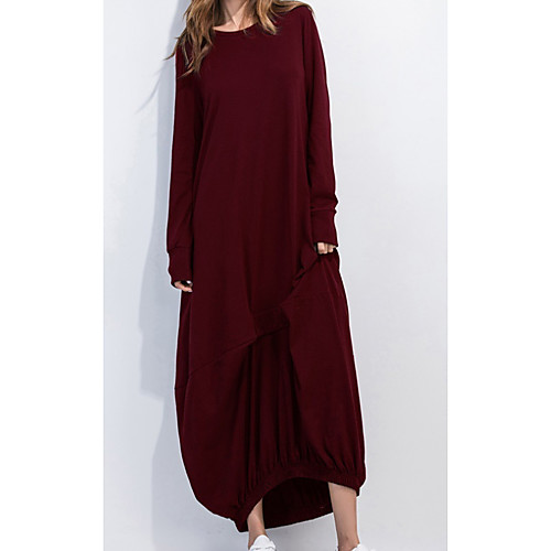

Women's T Shirt Dress Tee Dress Midi Dress Light Gray Dark Gray Wine ArmyGreen Black Long Sleeve Solid Color Summer Round Neck Casual 2021 S M L XL 2XL 3XL 4XL 5XL