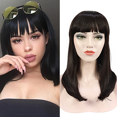 

Cosplay Costume Wig Synthetic Wig Natural Straight Neat Bang Wig Black Synthetic Hair Women's Adjustable Heat Resistant Elastic Black Brown