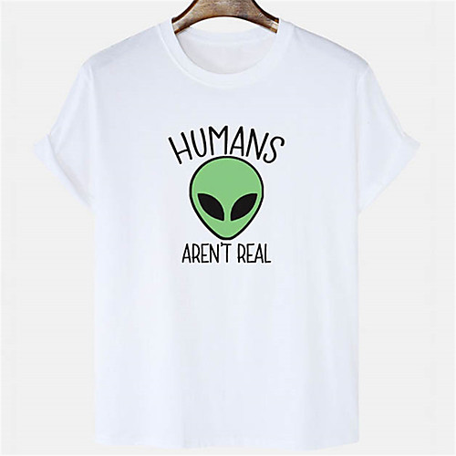 

Men's T shirt Hot Stamping Graphic Prints Alien Letter Print Short Sleeve Daily Tops 100% Cotton Basic Casual White Black Blushing Pink