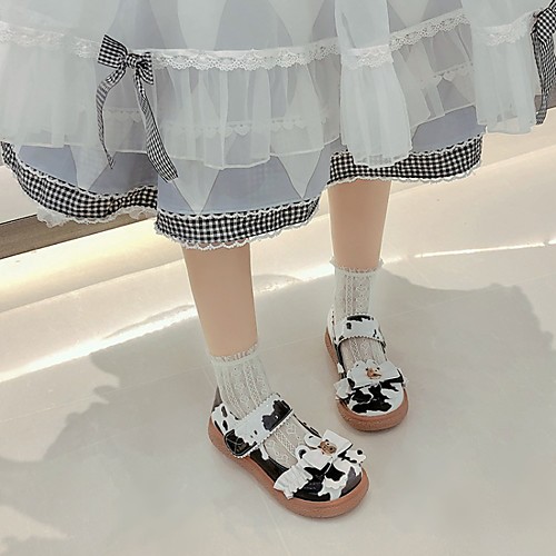 

Women's Lolita Shoes Flat Heel Round Toe PU Synthetics Black / White