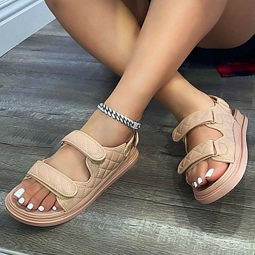 

Women's Sandals Boho Bohemia Beach Flat Heel Round Toe PU Light Brown White Black