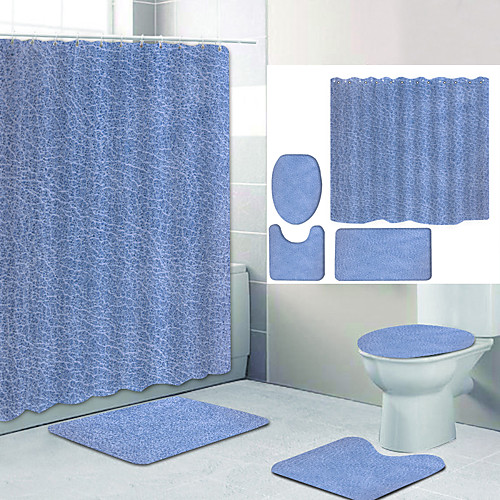 

Plain Color Series 2 Digital Printing Four-piece Set Shower Curtains and Hooks Modern Polyester Machine Made Waterproof Bathroom