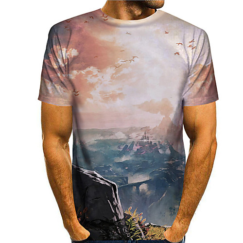 

Men's T shirt 3D Print Graphic Prints Landscape 3D Print Short Sleeve Daily Tops Basic Casual Blue