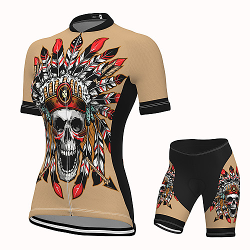 

Women's Short Sleeve Cycling Jersey with Shorts Spandex Khaki Skull Bike Breathable Quick Dry Sports Graphic Mountain Bike MTB Road Bike Cycling Clothing Apparel / Stretchy / Athletic / Athleisure