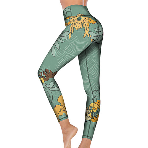 

21Grams Women's High Waist Yoga Pants Cropped Leggings Tummy Control Butt Lift Breathable Green Fitness Gym Workout Running Sports Activewear High Elasticity