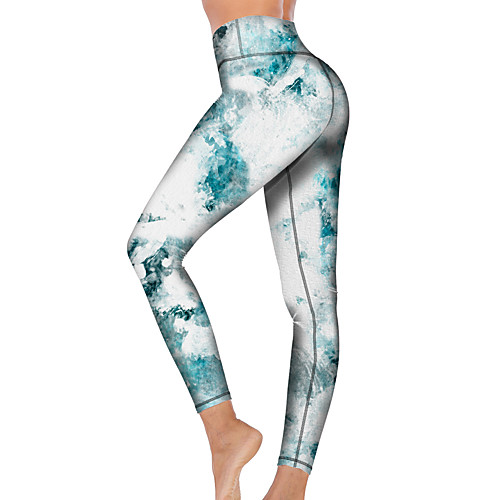 

21Grams Women's High Waist Yoga Pants Cropped Leggings Tummy Control Butt Lift Breathable Tie Dye White Fitness Gym Workout Running Sports Activewear High Elasticity