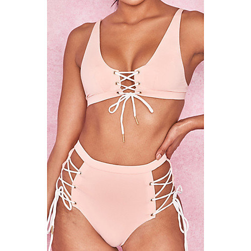 

Women's Bikini 2 Piece Swimsuit Push Up Print Solid Color Blushing Pink Swimwear Padded Crop Top Bathing Suits New Casual Sexy