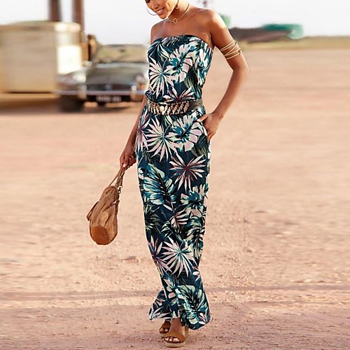 

Women's Sheath Dress Maxi long Dress Army Green Dusty Blue Sleeveless Floral Color Block Print Summer Strapless Casual Boho 2021 S M L XL XXL