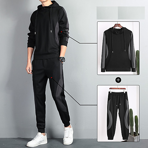 

Men's 2 Piece Jogging Suit Street Casual 2pcs Summer Long Sleeve Moisture Wicking Breathable Sweat Out Fitness Running Sportswear Normal Hoodie Black Activewear Inelastic / Athleisure