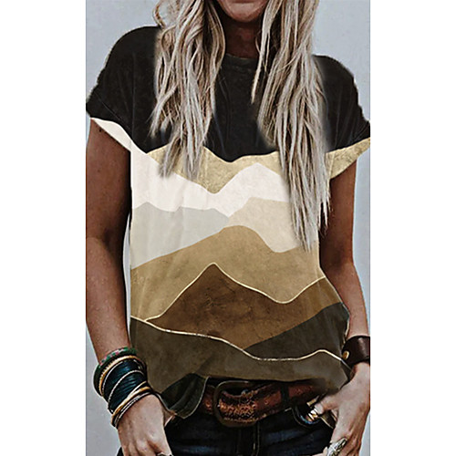 

Women's T shirt Scenery Round Neck Tops Basic Basic Top Black