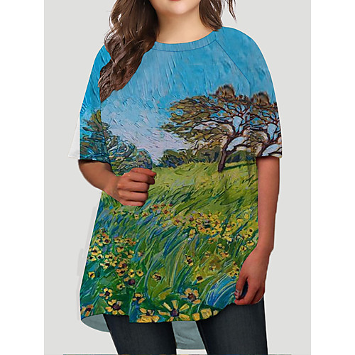 

Women's Plus Size Dresses T Shirt Dress Tee Dress Short Mini Dress Half Sleeve Floral Graphic Color Block Print Casual Fall Blue XL XXL 3XL 4XL 5XL / Holiday