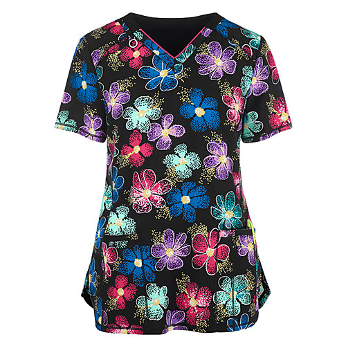 

Women's Blouse Butterfly Leaf Print V Neck Tops Casual Basic Top Black Navy Blue