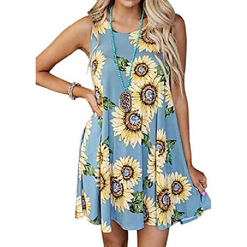 

flovey women summer sleeveless sunflower floral print mini dress short sleeve sunflower tunic sundress with pockets