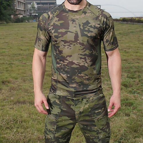 

Men's Hunting T-shirt Short Sleeve Outdoor Summer Quick Dry Breathability Wearable Soft Camo / Camouflage Polyester Black Yellow Camouflage Green Camouflage Gray
