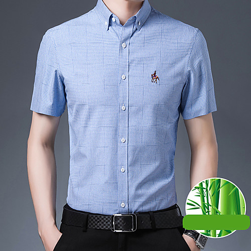 

Men's Shirt Plaid Button-Down Short Sleeve Casual Tops Cotton Business Simple Blue Red Green