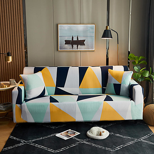 

Colorful Triangle Print Dustproof All-powerful Slipcovers Stretch Sofa Cover Super Soft Fabric Couch Cover with One Free Pillow Case