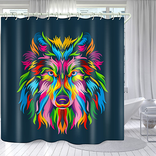 

Deep Colored Wolf Head Digital Printing Shower Curtain Shower Curtains Hooks Modern Polyester New Design
