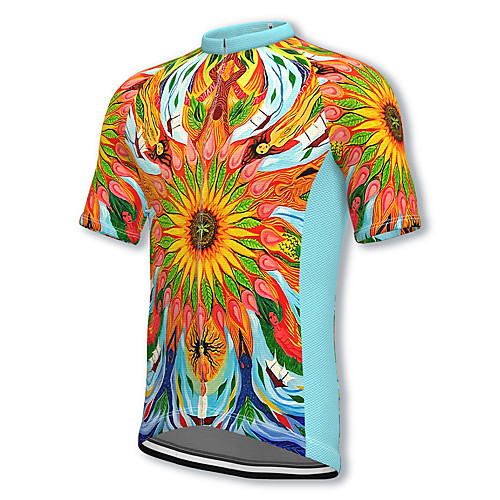 

21Grams Men's Short Sleeve Cycling Jersey Spandex Sky Blue Floral Botanical Bike Top Mountain Bike MTB Road Bike Cycling Breathable Quick Dry Sports Clothing Apparel / Athleisure