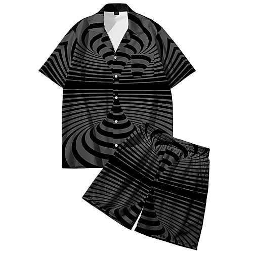 

Men's Shirt Suits 3D Print Optical Illusion Button-Down 3D Print Short Sleeve Street Tops Fashion Classic Breathable Comfortable Black