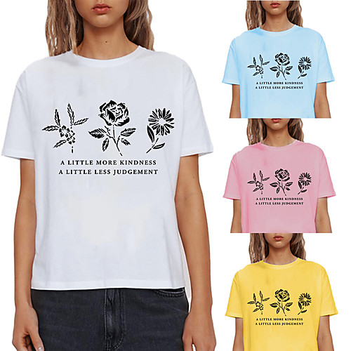 

Women's Tee / T-shirt Pure Color Crew Neck Flower Letter Printed Sport Athleisure T Shirt Top Short Sleeves Breathable Soft Comfortable Everyday Use Street Casual Daily Outdoor