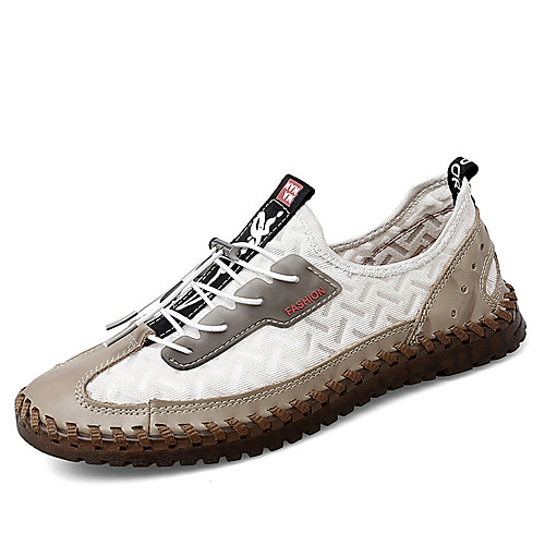 

Men's Sneakers Sporty Casual Daily Outdoor Nappa Leather Mesh Breathable Handmade Non-slipping White Black Yellow Spring Summer