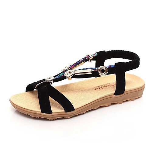 

Women's Sandals Boho Bohemia Beach Flat Heel Peep Toe Flat Sandals Casual Daily Walking Shoes PU Solid Colored Black Red Beige