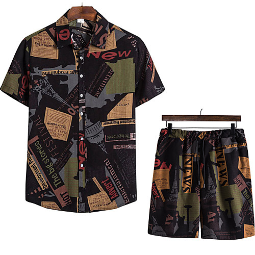 

Men's Shirt Other Prints Fruit Animal 2pcs Print Short Sleeve Vacation Tops Beach Boho Black