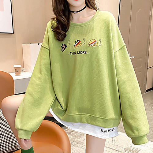 

Women's Sweatshirt Sweater Pullover 2 in 1 Side Split Crew Neck Letter Printed Sport Athleisure Sweatshirt Top Long Sleeve Breathable Soft Comfortable Everyday Use Street Casual Daily Outdoor