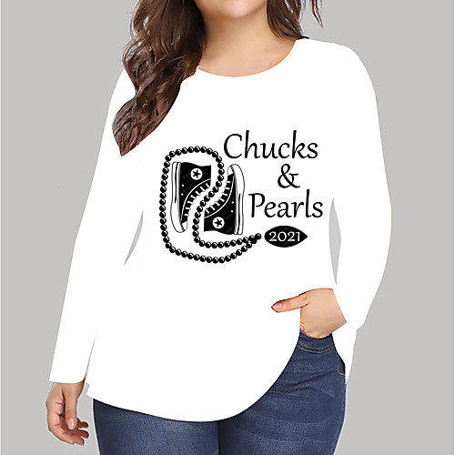 

Women's Plus Size Print Graphic Letter T shirt Large Size Round Neck Long Sleeve Tops Big Size