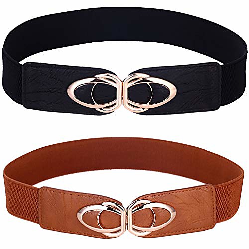 

beltox womens belts elastic stretch cinch plus fashion dress belts for ladies(46-58,black and brown 2 pack)