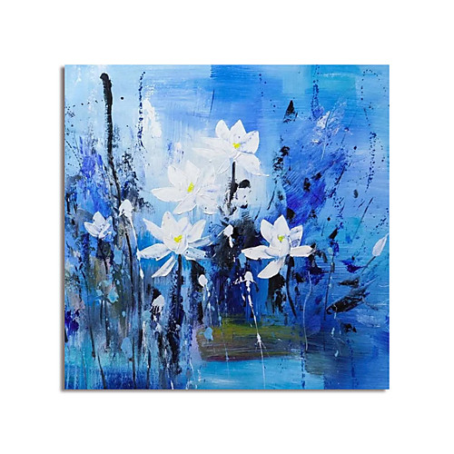 

Oil Painting Hand Painted Square Abstract Floral / Botanical Modern Stretched Canvas