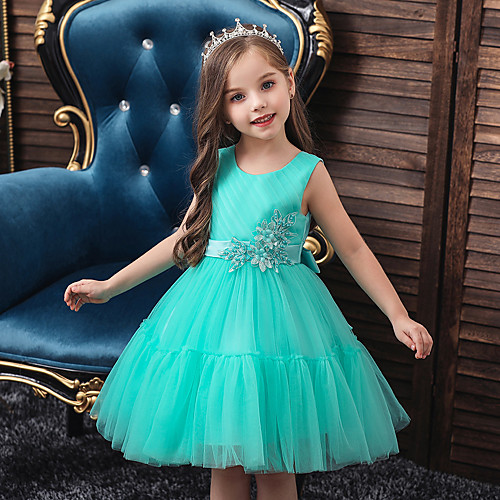 

Princess / Ball Gown Knee Length Wedding / Party Flower Girl Dresses - Tulle Sleeveless Jewel Neck with Appliques / Solid