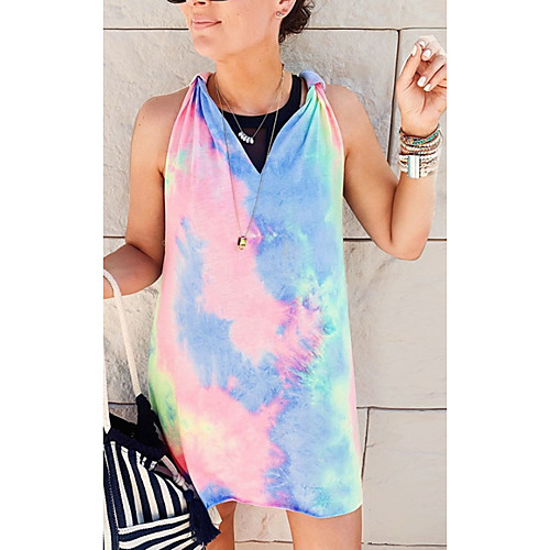 

Women's Shift Dress Short Mini Dress Tie-dye tank top skirt Sleeveless Solid Color Summer V Neck Casual 2021 S M L XL