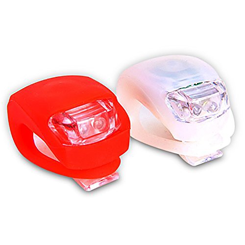 

bicycle led lights front & rear safety set. white headlight and red taillight. high beam-flashing-blinking. water resistant, batteries included!