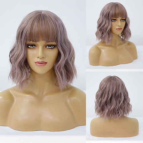 

Synthetic Wig Curly Neat Bang Wig Short A1 A2 Synthetic Hair Women's Cosplay Party Fashion Dark Brown Pink