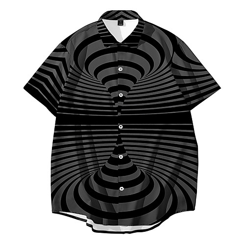 

Men's Shirt 3D Print Optical Illusion Button-Down 3D Print Short Sleeve Casual Tops Casual Fashion Breathable Comfortable Black