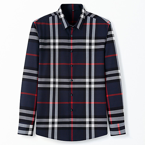 

Men's Shirt Plaid Button-Down Long Sleeve Casual Tops Cotton Business Simple Black Blue Purple