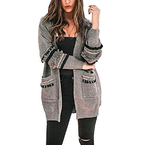 

happystore women cardigans outwear boho long sleeve with pockets sweater coat gray