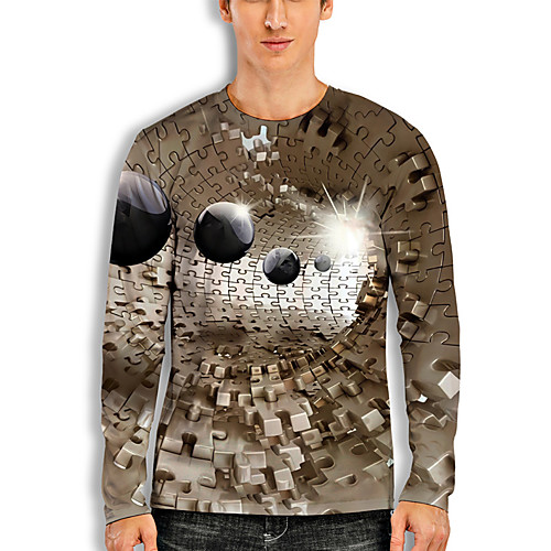 

Men's T shirt 3D Print Graphic Graphic Prints 3D Print Long Sleeve Daily Tops Basic Casual Hawaiian Brown