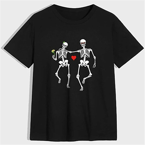 

Men's T shirt Hot Stamping Skull Print Short Sleeve Casual Tops 100% Cotton Basic Casual Fashion Black
