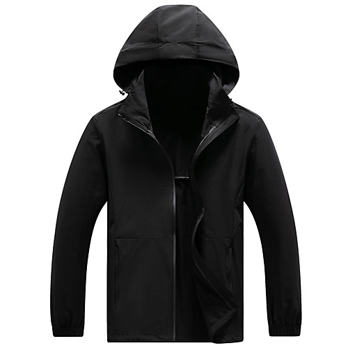 

Men's Hiking Windbreaker Outdoor Solid Color Waterproof Breathable Quick Dry Anti-tear Jacket Elastane Full Length Visible Zipper Hunting Fishing Climbing Black Grey Green