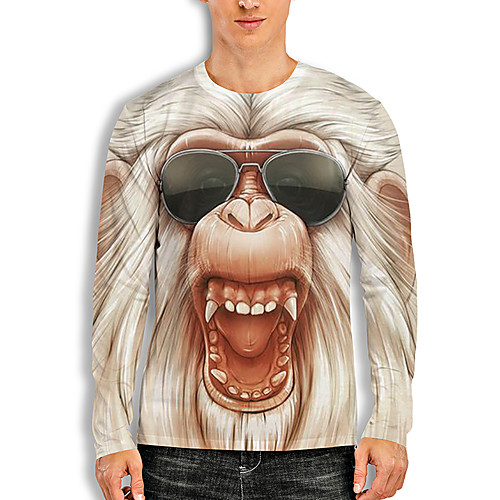 

Men's Tees T shirt 3D Print Graphic Prints Orangutan Animal Print Long Sleeve Daily Tops Basic Casual Khaki