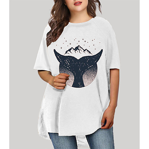 

Women's Plus Size Graphic Color Block Animal Print Casual Half Sleeve Fall Short Mini Dress T Shirt Dress Tee Dress White