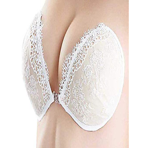 

sportswell women sexy lace embroidery push up silicone strapless invisible bra, white xl d d d