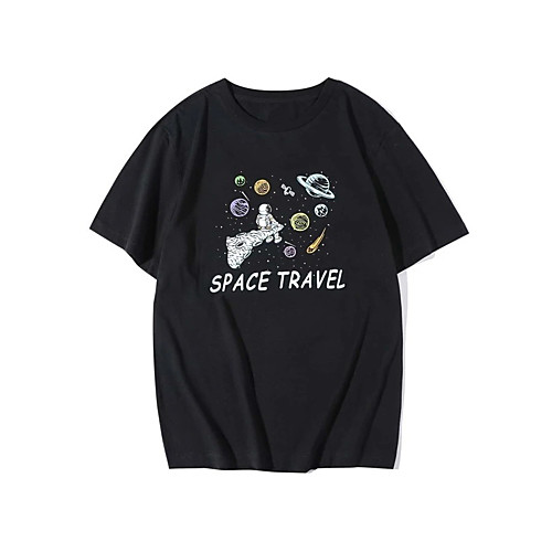 

Men's T shirt Hot Stamping Graphic Prints Astronaut Print Short Sleeve Daily Tops 100% Cotton Fashion Vintage Classic Black