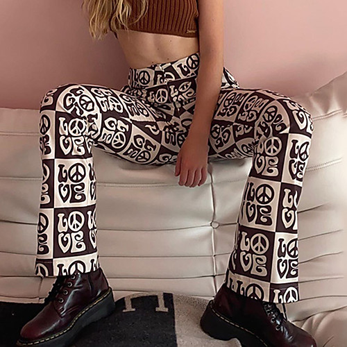 

Women's Hip-Hop Streetwear Comfort Daily Weekend Pants Pants Lattice Full Length Print Brown