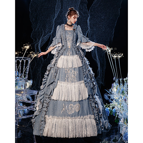 

Princess Shakespeare Gothic Rococo Vintage Inspired Medieval Dress Party Costume Masquerade Women's Costume Blue Vintage Cosplay Party Masquerade Wedding Party 3/4-Length Sleeve Ball Gown