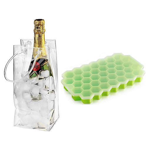 

5 pcs PVC Ice Bags and 5 pcs Silicone Ice Cube Molds with Lid BPA Free for Chilled Drinks Whiskey Cocktail Food Reusable Champagne Wine Pouch Cooler Bag with Handle